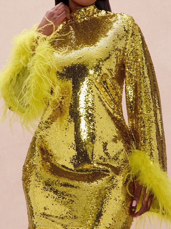 Fashion Nova Dresses & Skirts - Gold Sequin Feather Cuff Mini Dress